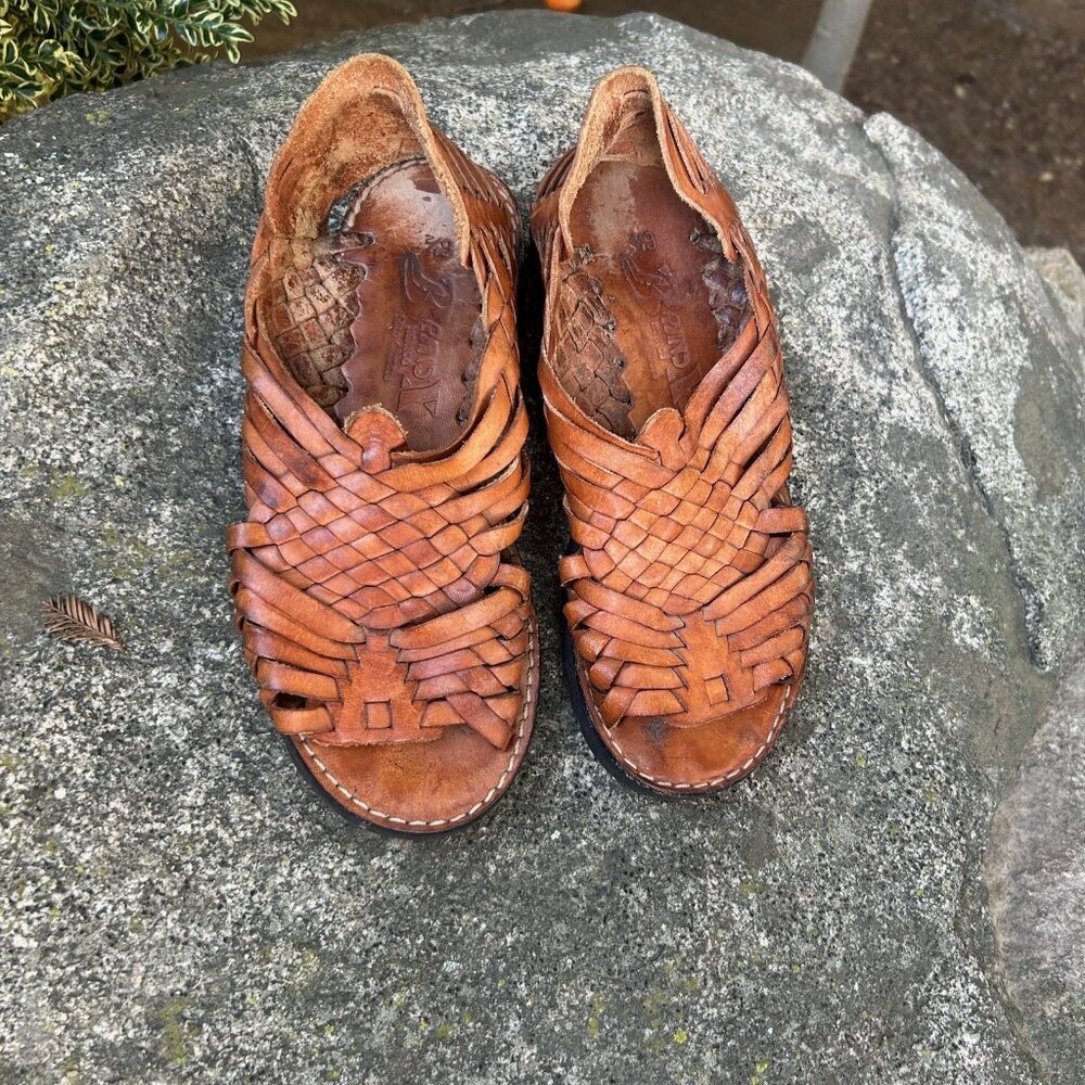 Brand X Mexican Huaraches Copper Brown Woven Leather Size 6.5 - Picture 5 of 10